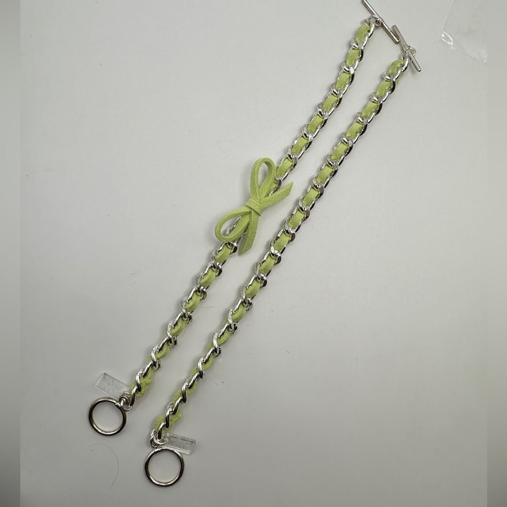 Lime Green Suede Bow and Wrap Bracelet Set in Silver