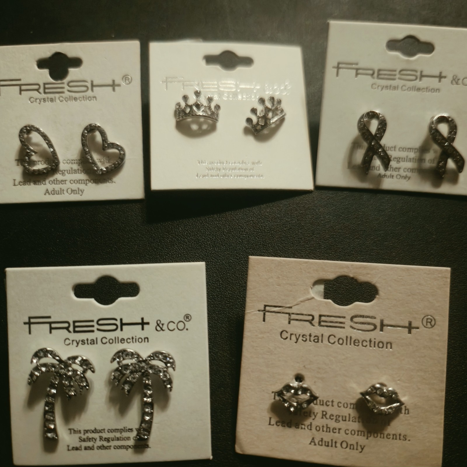 FRESH+ &CO. Crystal Collection Silver Tone Crystal Rhinestone Stud Earrings Lot