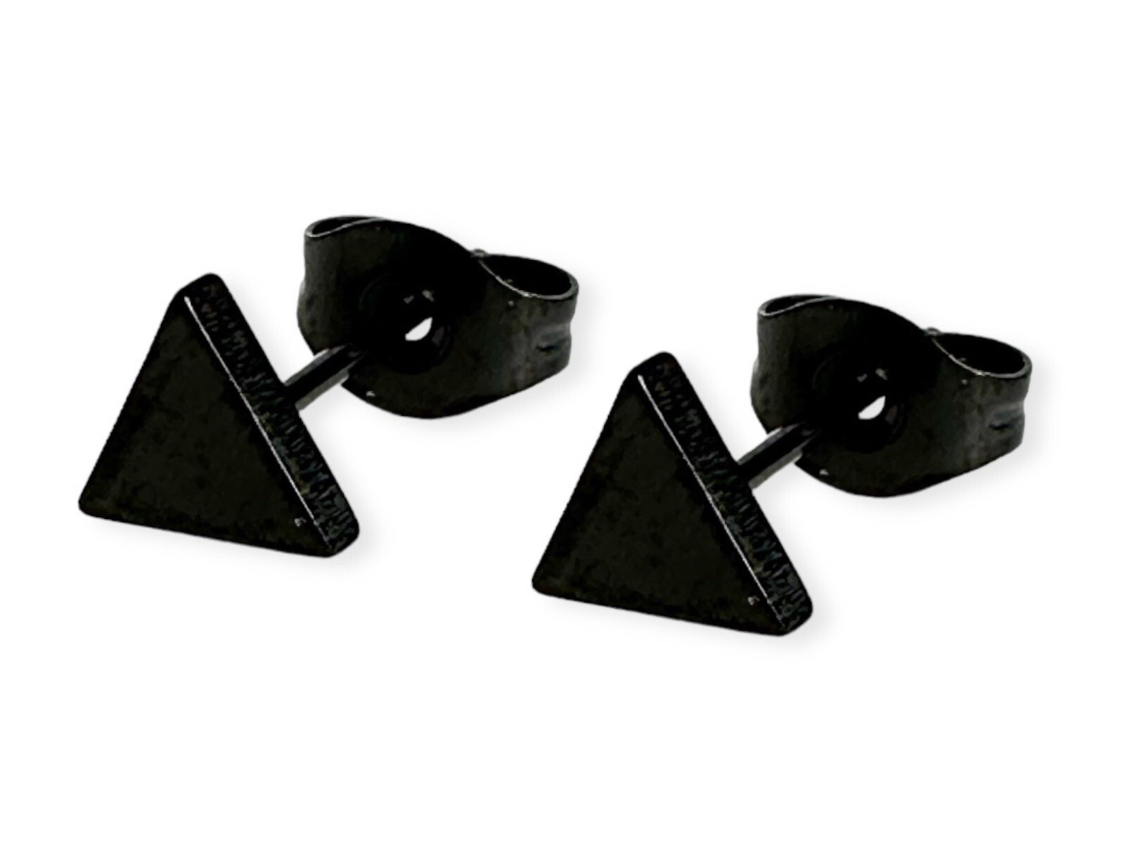 Triangle Flat Stud Stainless Steel Earring Black & Silver