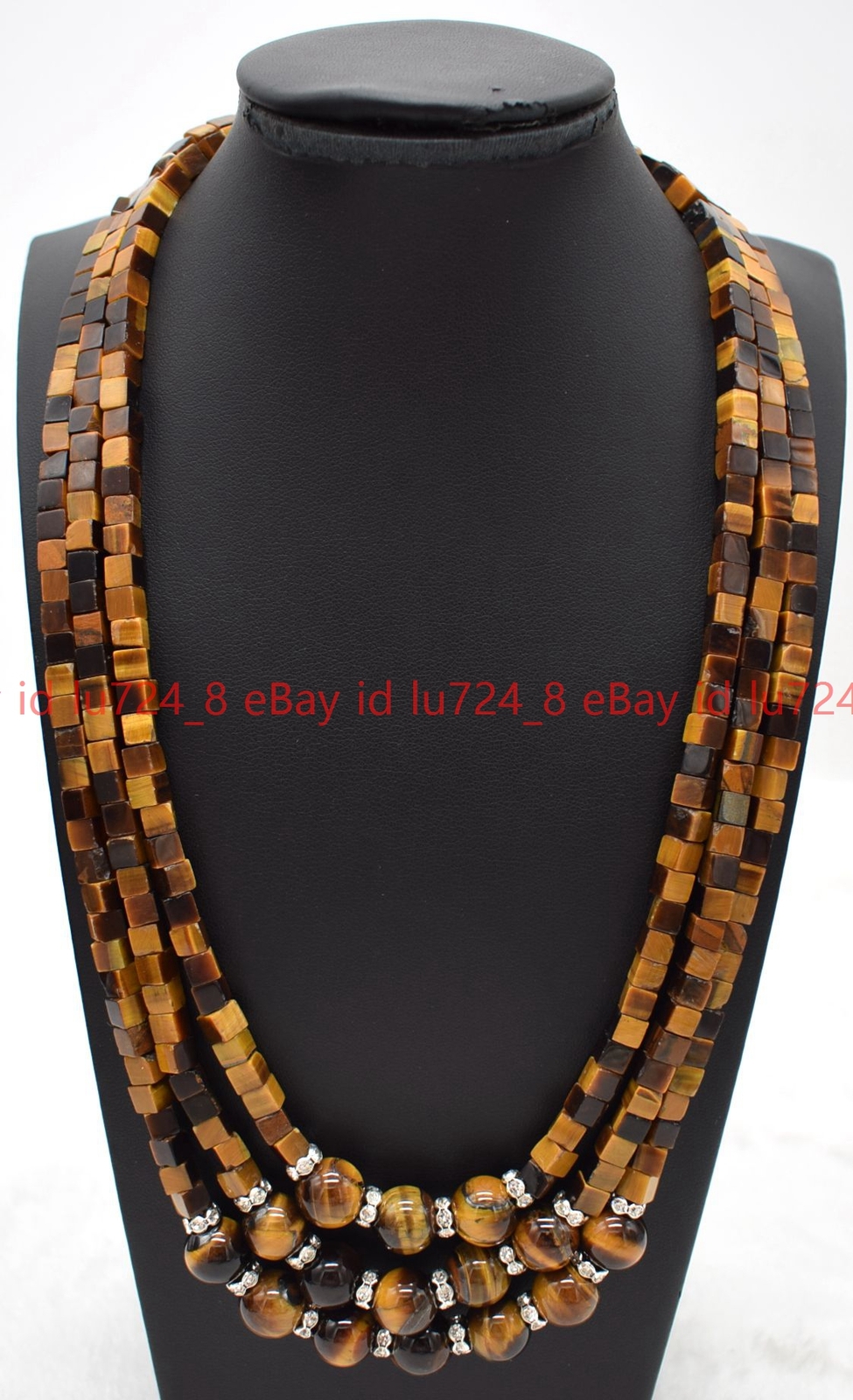 3 Rows Natural 5x5mm Square &Round Yellow Tiger’s Eye Gems Beads Necklace 18-20″