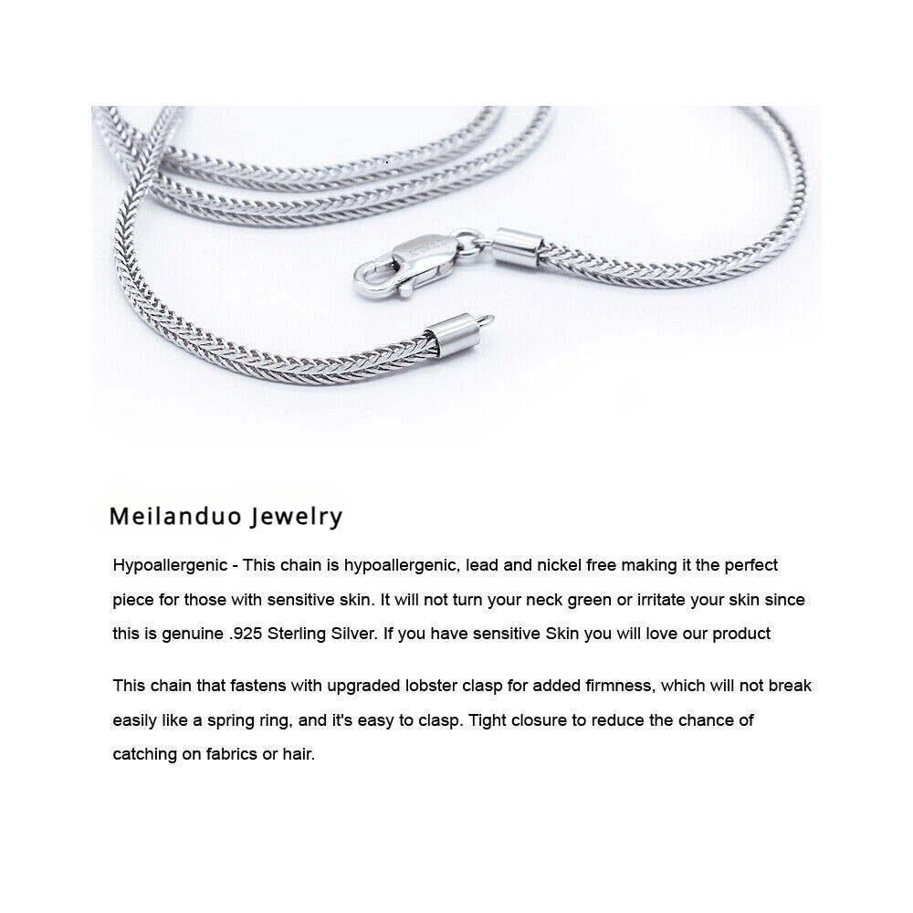 Solid 925 Sterling Silver 2mm Foxtail Chain Necklace 18″ to 28″ for Women & Men