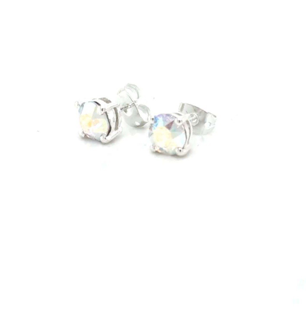 Rainbow Crystal Stud Earrings in Brass Silver-plated 4 Prong Basket