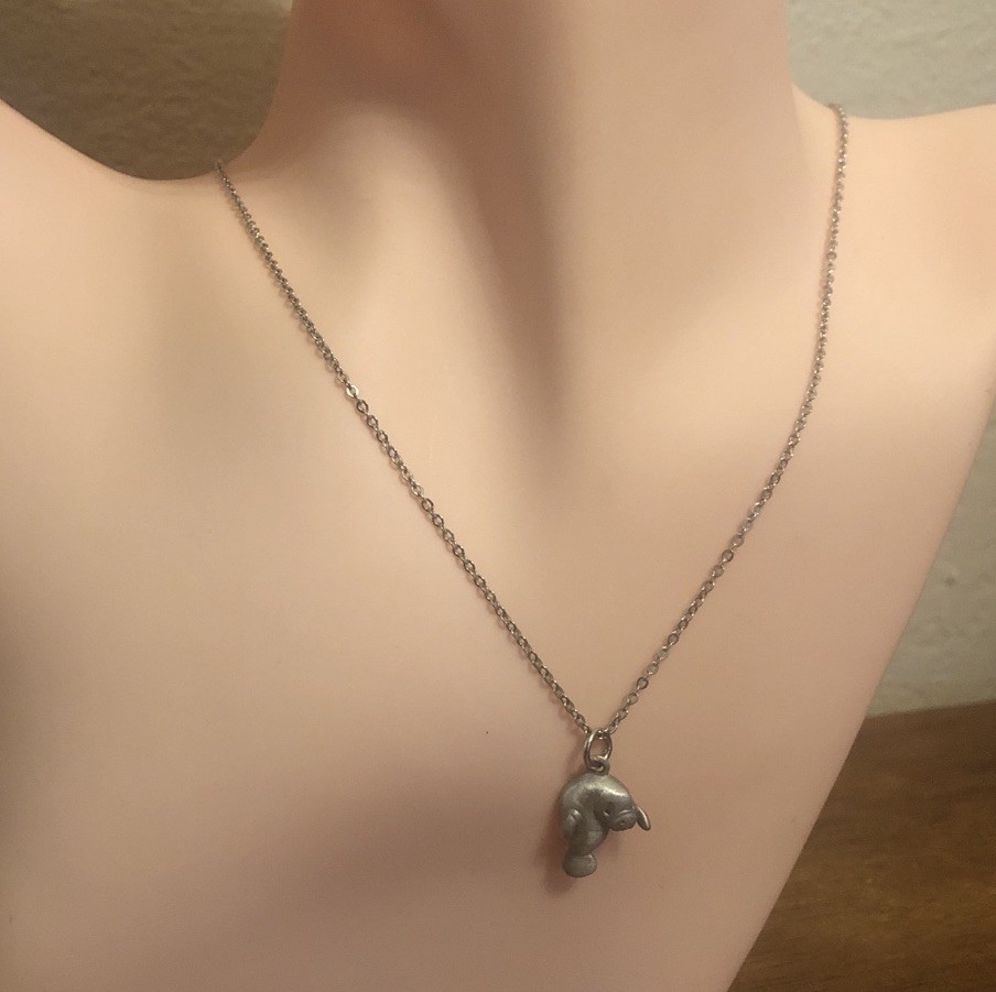 Silver Tone Manatee Pendant On Silver Chain 17.5 In (S1)