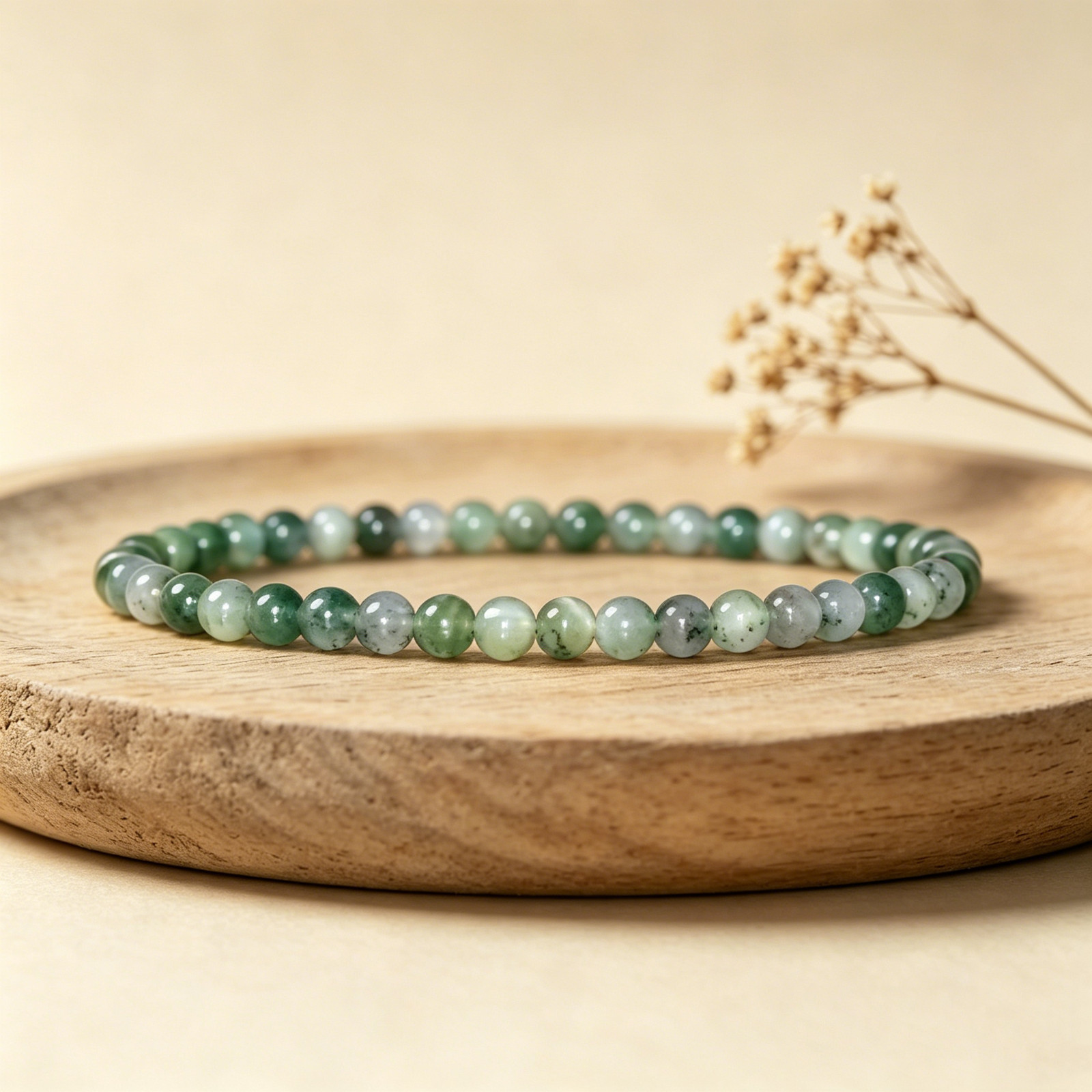 4mm Moss Agate Stretch Bracelet Natural Green Healing Crystal