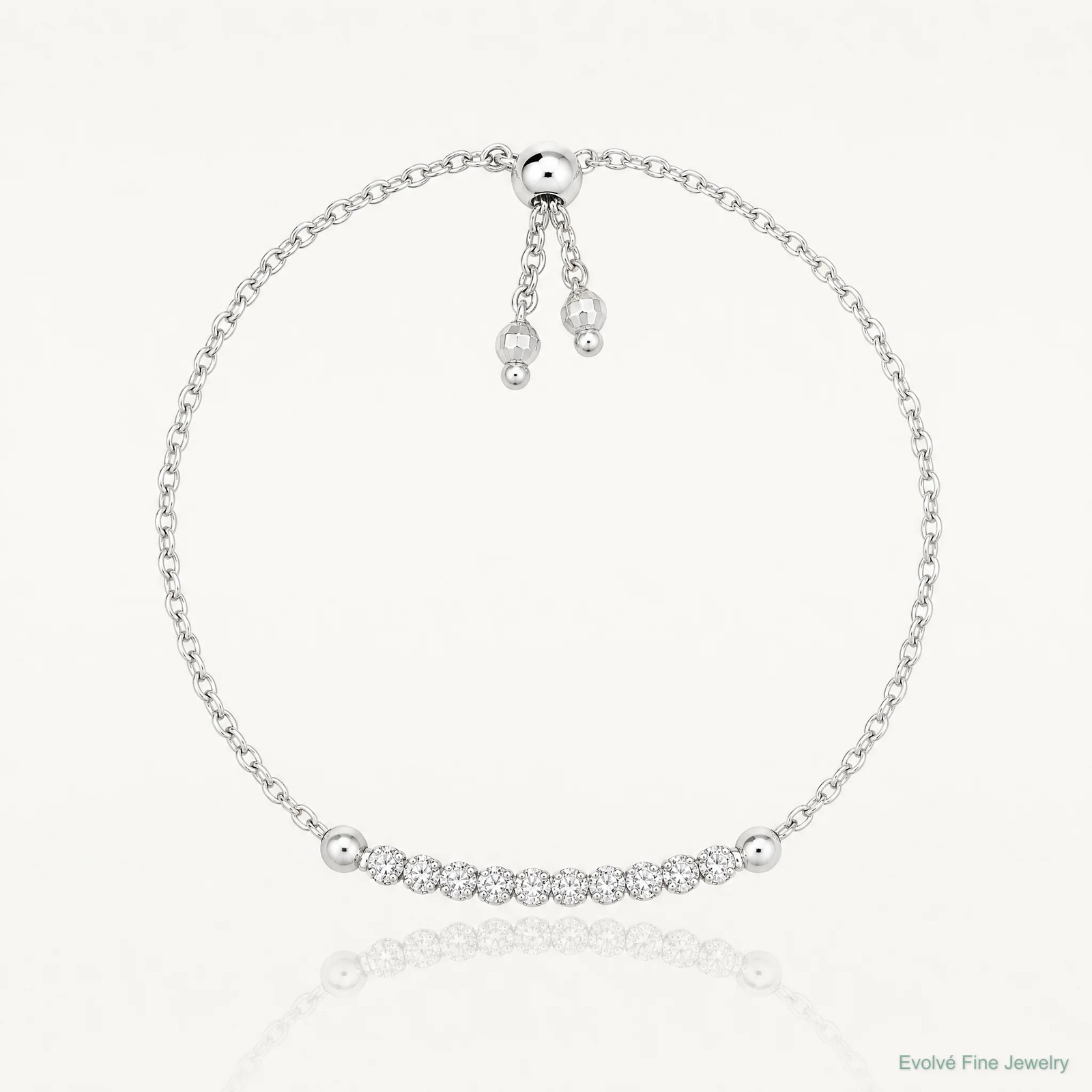 Sterling Silver Rhodium-Plated CZ Adjustable Bracelet