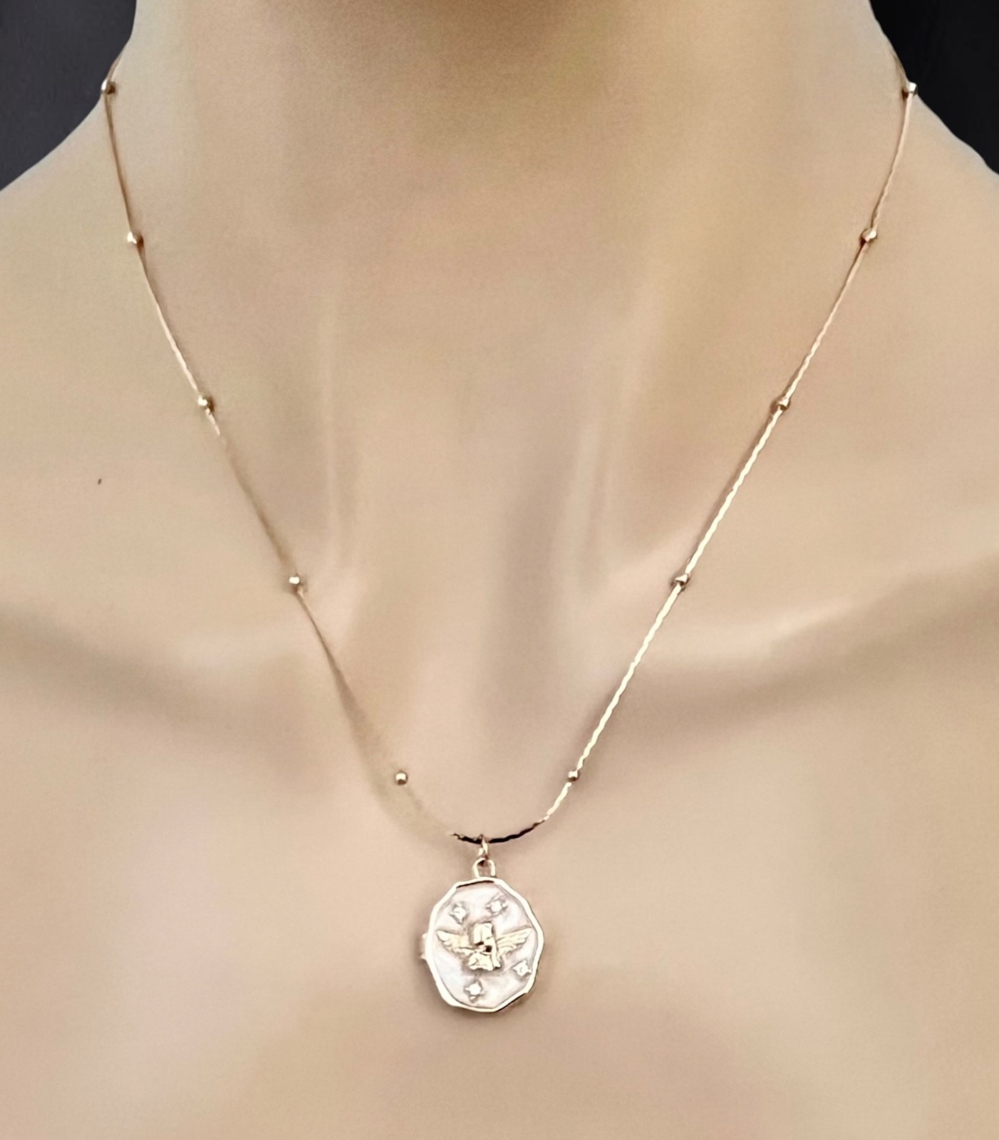 Enamel Angel Crystal Locket Pendant Medal Dainty Everyday Necklace