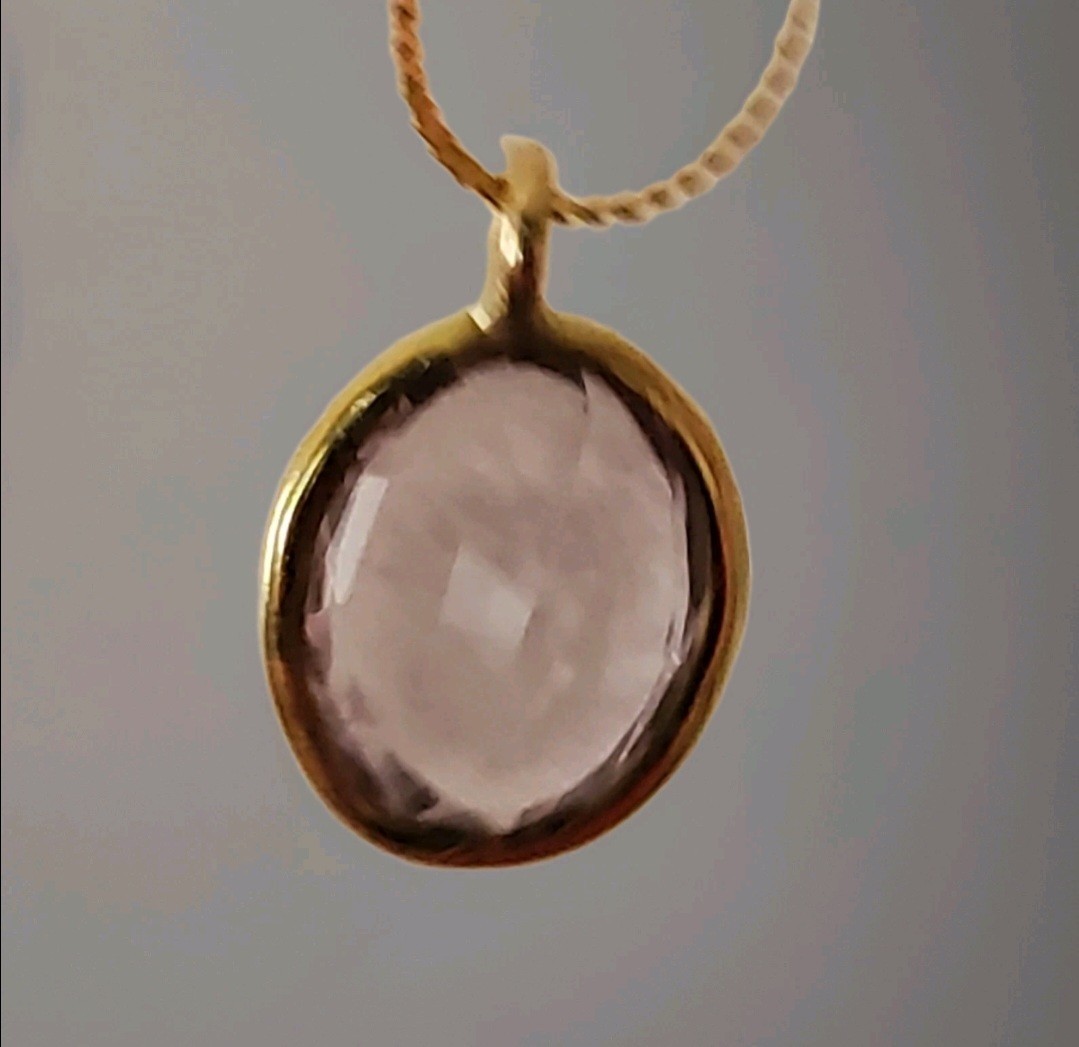 Vintage Rose de France Amethyst Pendant Necklace Gold Bezel 16″ Oval Lavender