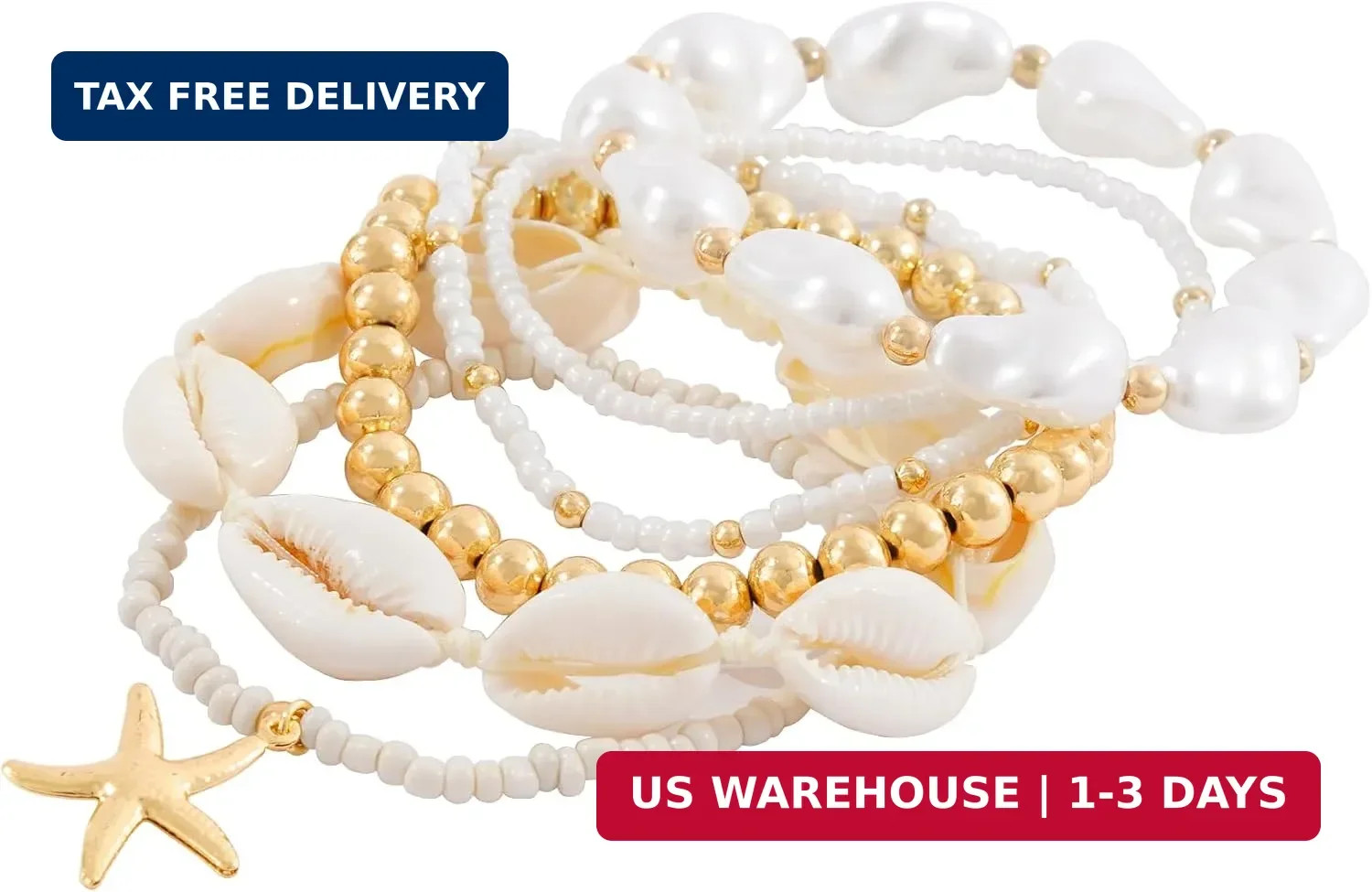 LALAPPLE Shell Bracelet Boho Beaded Stretch Bracelets for Women Seashell Strand
