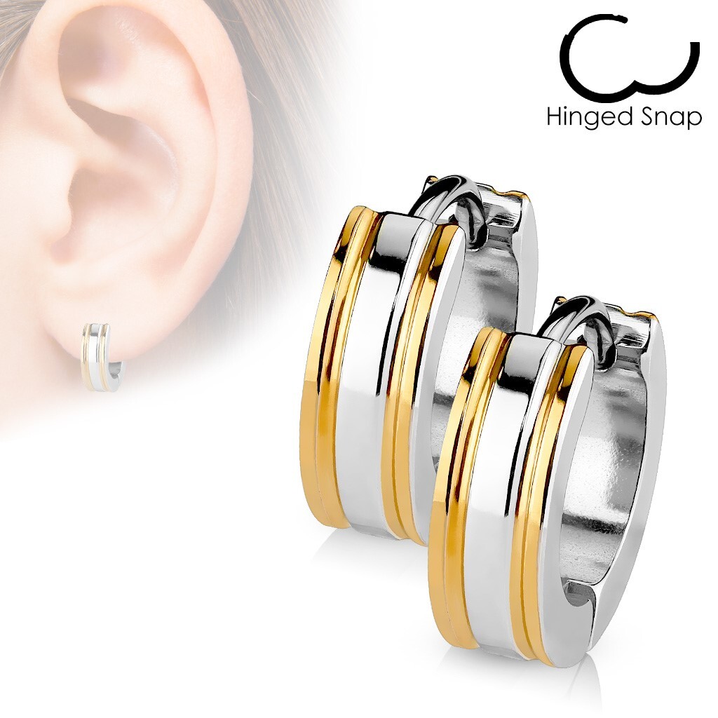Stainless Steel Dual Stripe Huggie Hoop Earrings Black Blue Rose Gold Plated