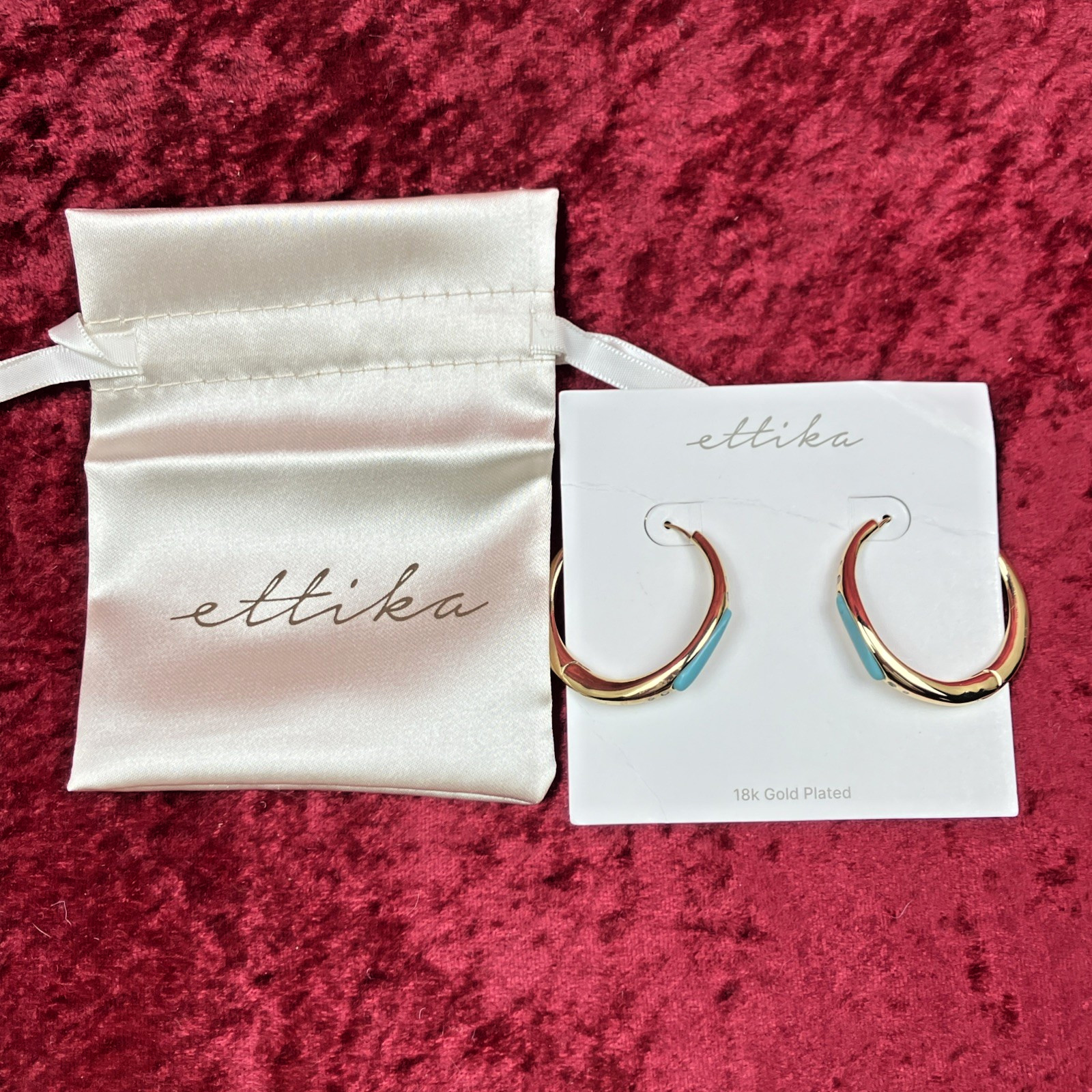 Ettika Turquoise Solstice Hoop Earrings 18k Gold Plated NWT RP $65