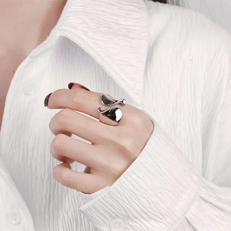 925 Sterling Silver Rings for Women Couple Minimalist Handmade Simple Big