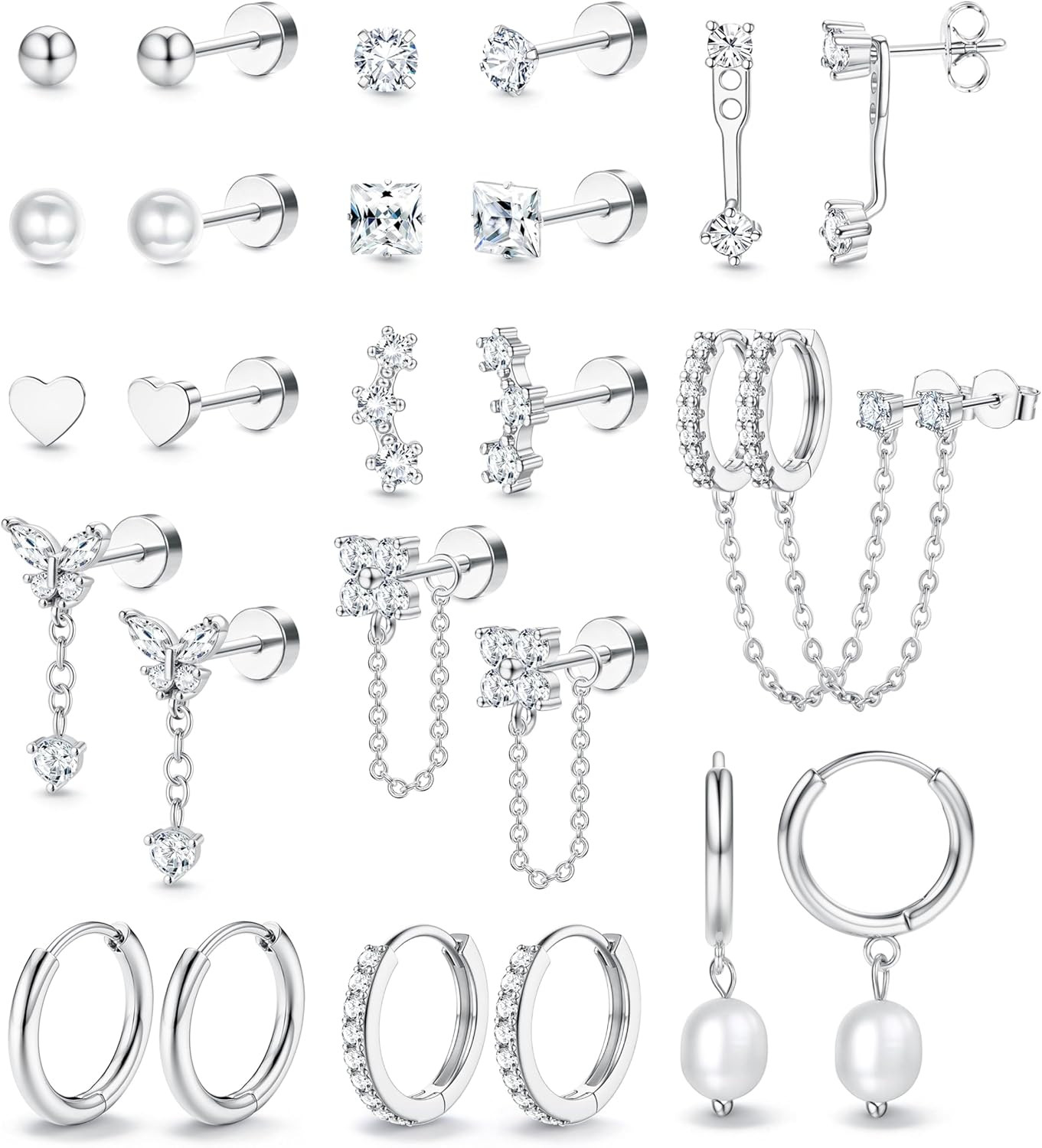 Hypoallergenic Flat Back Earrings Set for Women-Surgical Stainless Steel Earring