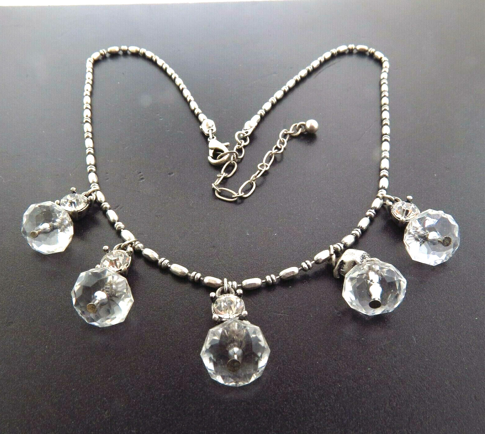 Rhinestone Crystal Lucite Bead Dangle Necklace Silver 1×18-20.5 Inch