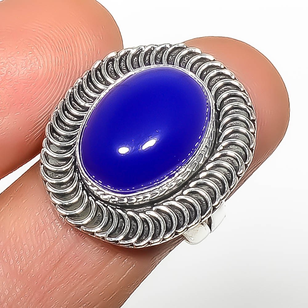 Blue Onyx Gemstone 925 Silver Plated Jewelry Ring s.8 TR7787-430