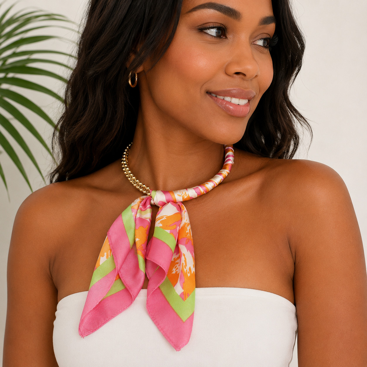 2PCS Abstract Print Scarf Necklaces Gold Bubble Chain Statement Fashion Jewelry