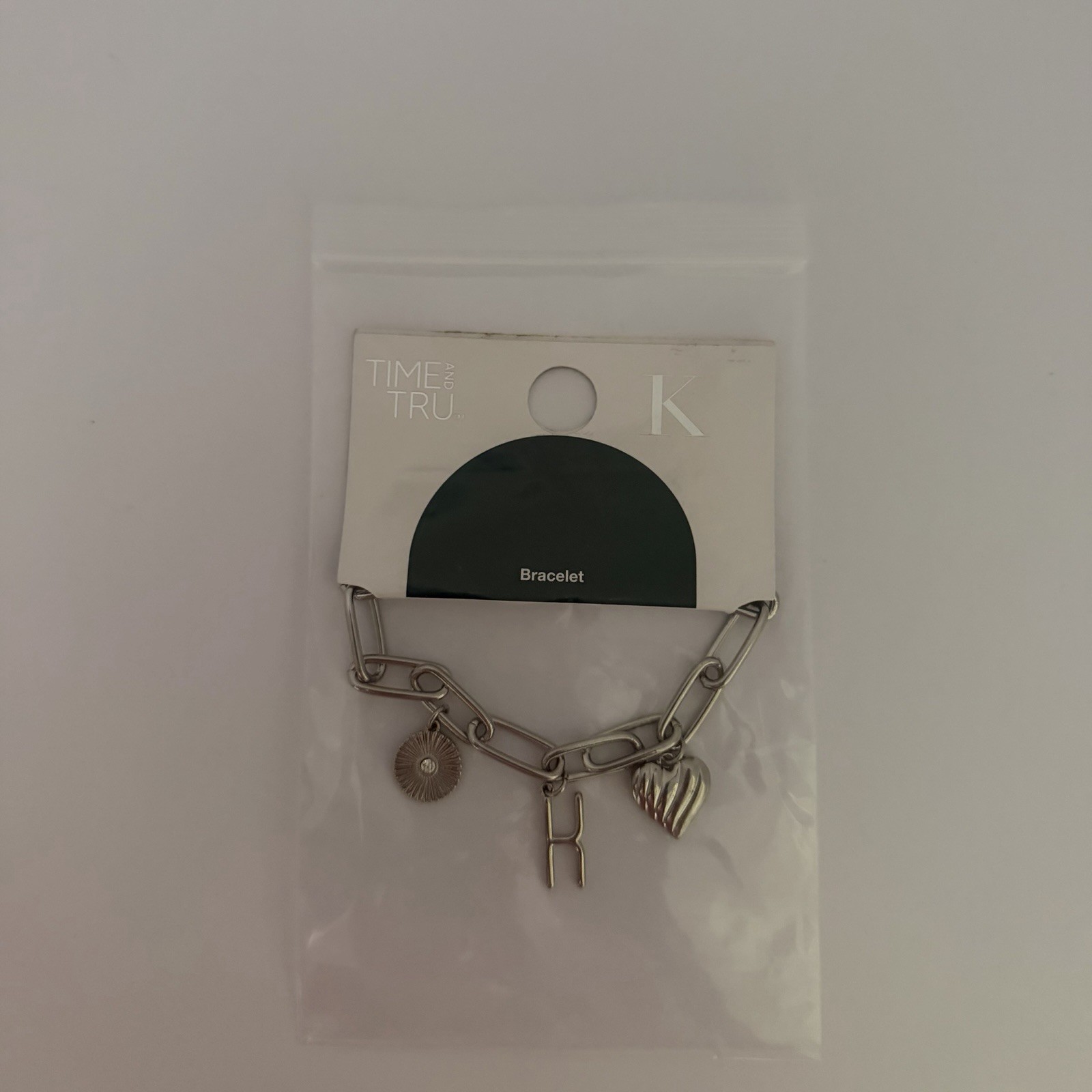 Time and Tru Silvertone Initial Charm Bracelet Initial “K”