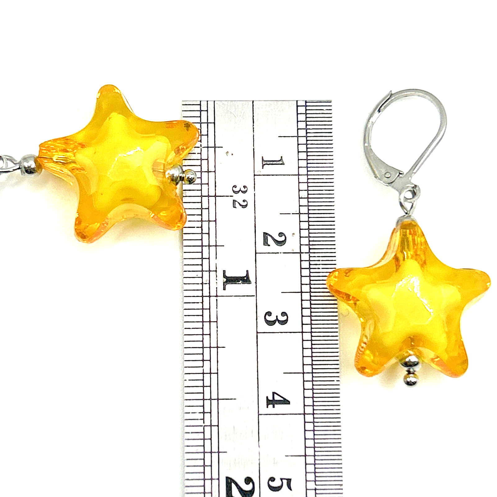 Big Chunky Yellow-Orange Acrylic Puffed Stars Leverback Dangle Drop Earrings