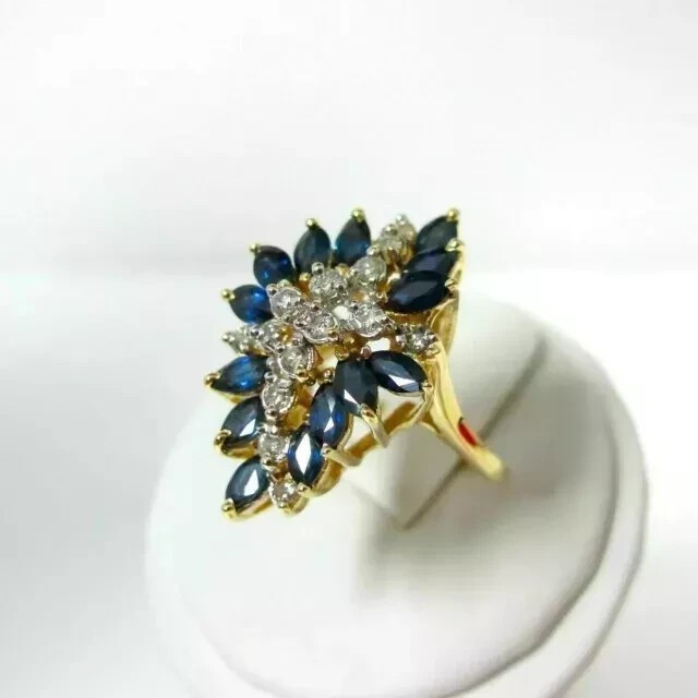 Marquise Cut Simulated Blue Sapphire Engagement Ring In 14K Yellow Gold Plated