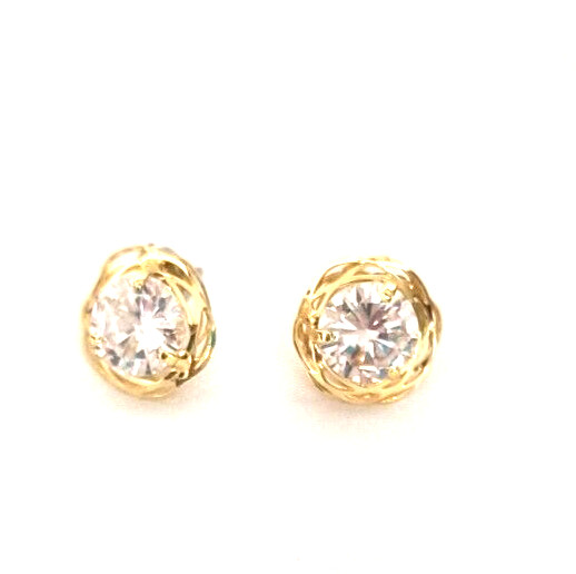 Women’s Earrings Pierced Ears Clear Crystal Gold Tone Button Style Scalloped