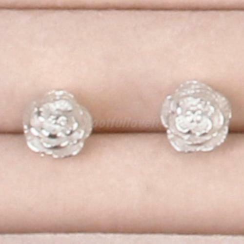 Pretty New Sterling Silver Plated Nicely Textured 3D Flower Stud Post Earrings