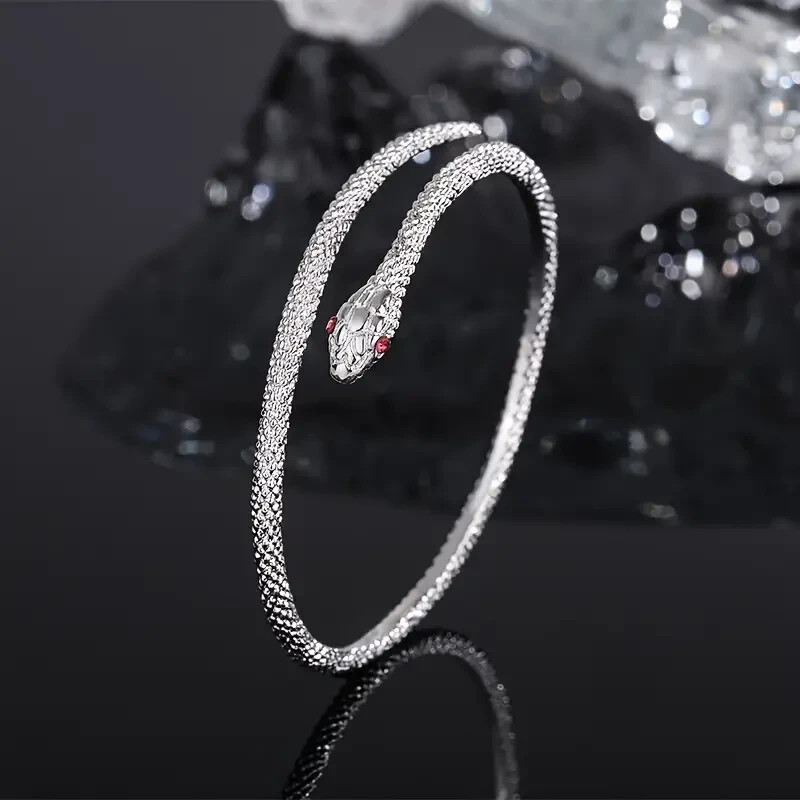 Elegant Unique 925 Sterling Silver Charm Cobra Snake Design Bracelet Bangle Cuff