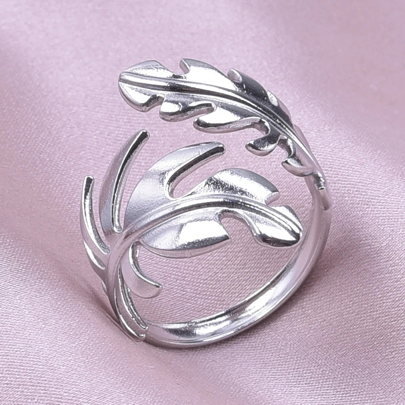2PCS Stainless Steel Ring Leaf Water Droplet Adjustable Gold Plated Jewelry