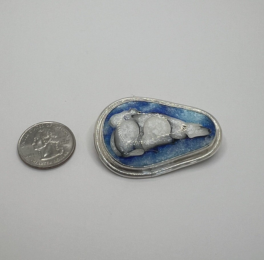 Enamel Pendant White Bear Silver Base