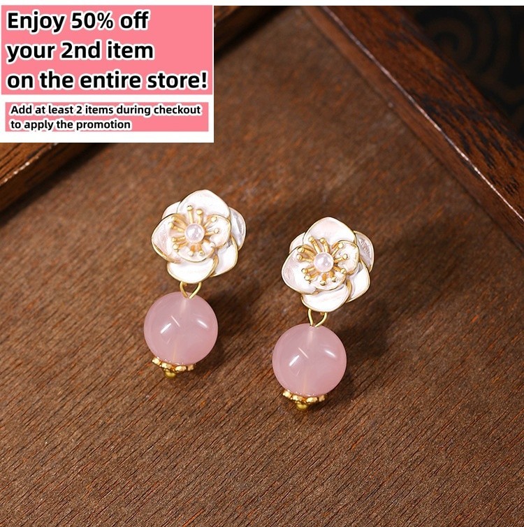 Natural Pink Crystal Drop Earrings Gemstone Dangle 18K Gold Plated Boho Chic