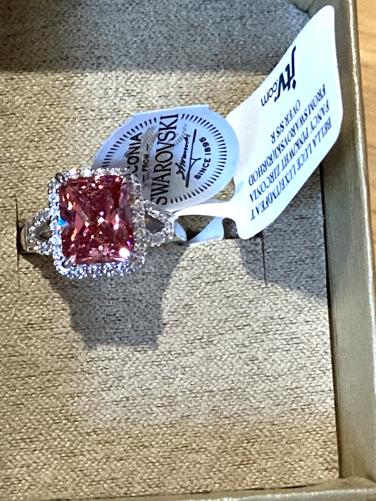 JTV Bella Luce Luxe Ring Rhodium over Sterling Silver Pink Swarovski CZ 925 NWT