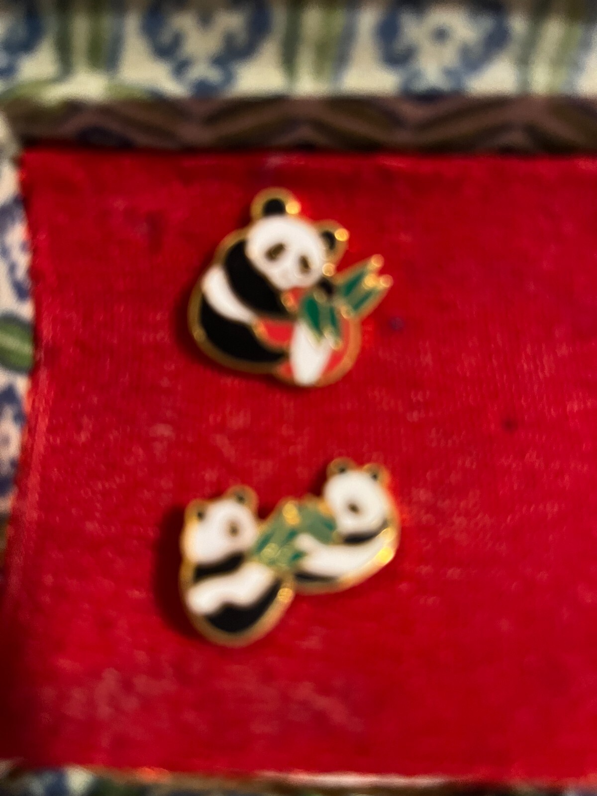 4 PCS -MIXED SHAPES OF PANDA ENAMEL PINS – (approx one cent size each) NEW w/box
