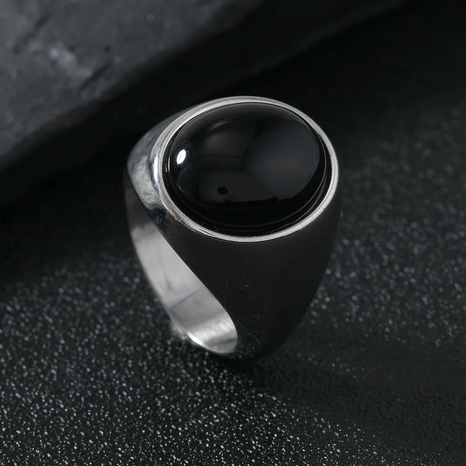 Stainless Steel Stone Ring Oval Tension Setting Vintage Wedding Unisex Jewelry