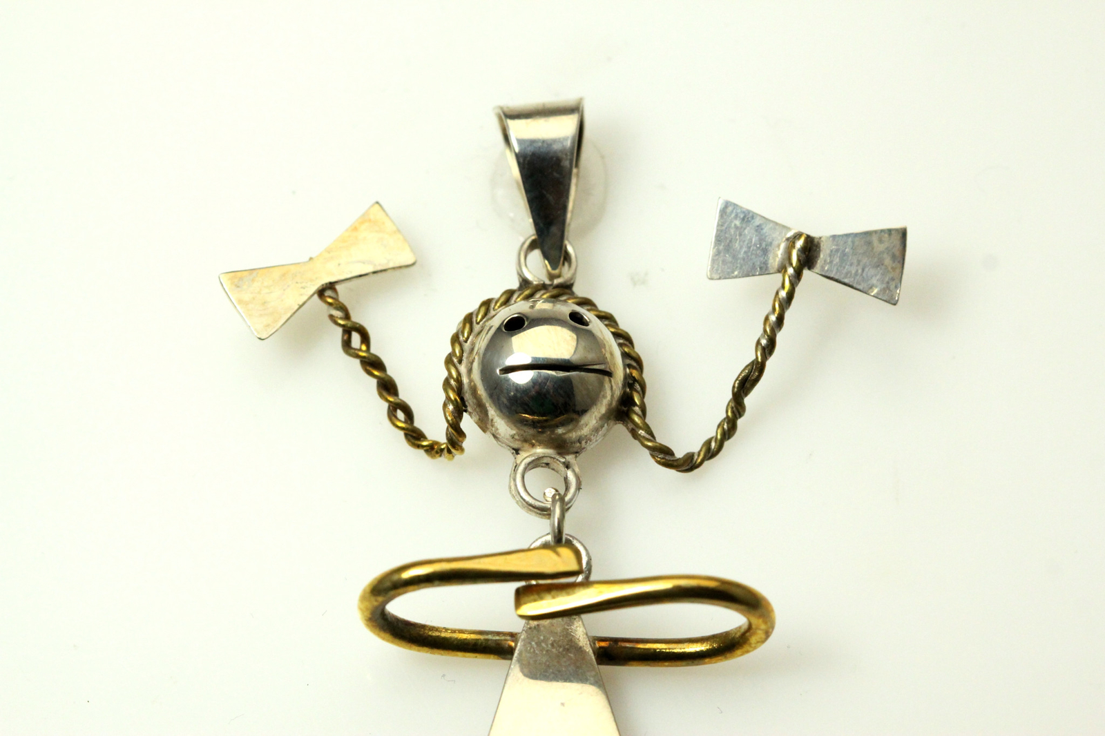 Vintage 925 Sterling Silver & Brass Large Girl Pendant 10.2 Grams (PEN5634)