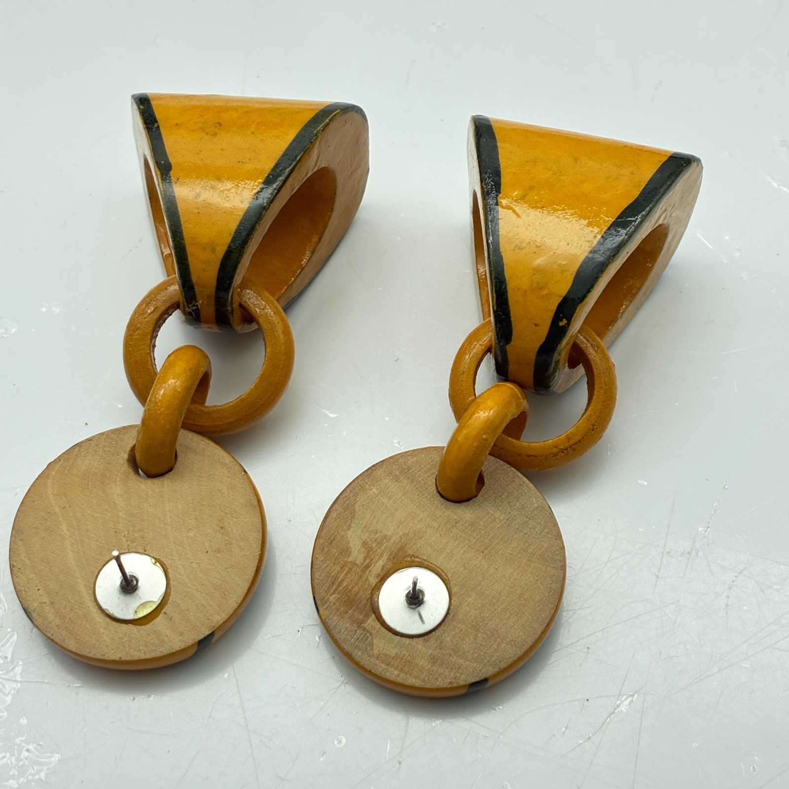 Boho Statement Dangle Earrings Lot of 2 Orange Rope Hoop and Painted Wood