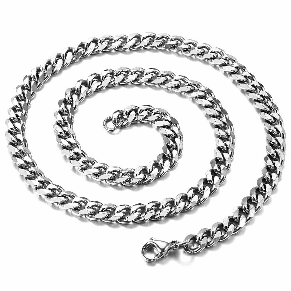 16-36″ Stainless Steel Chain Link Cuban Curb Womens Mens Necklace 3/5/7/9/11mm