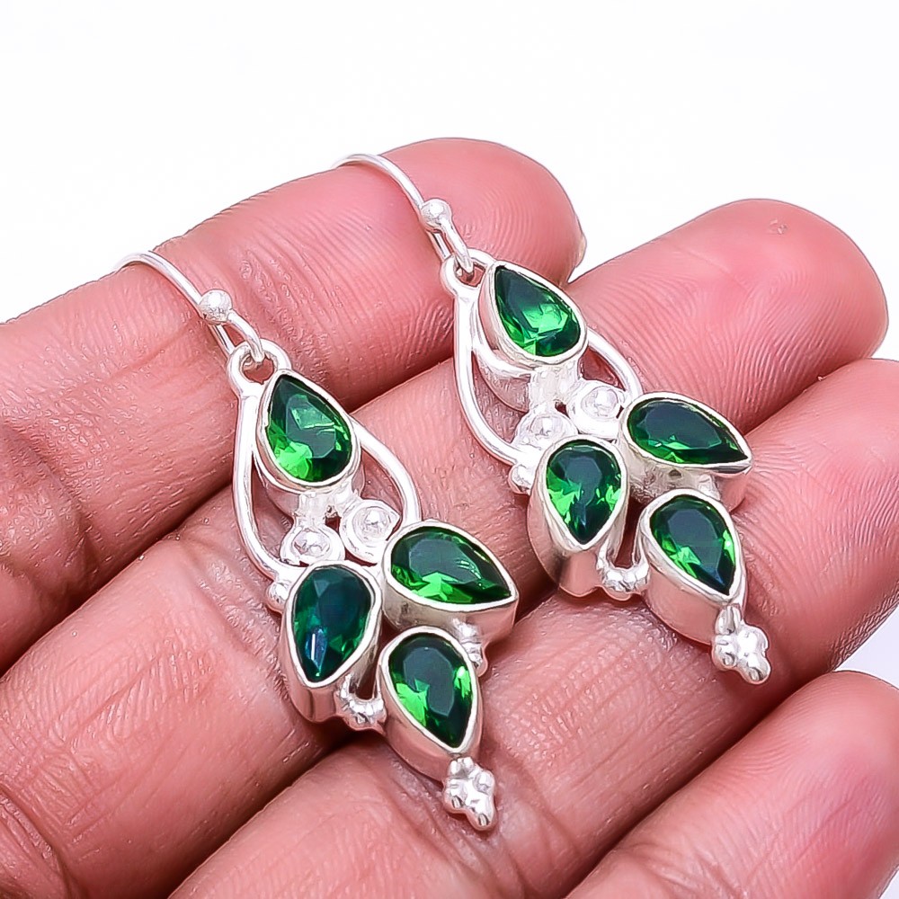 Emerald -Simulated Multi Collet 925 Sterling Silver Earring 1.95″ E804735726
