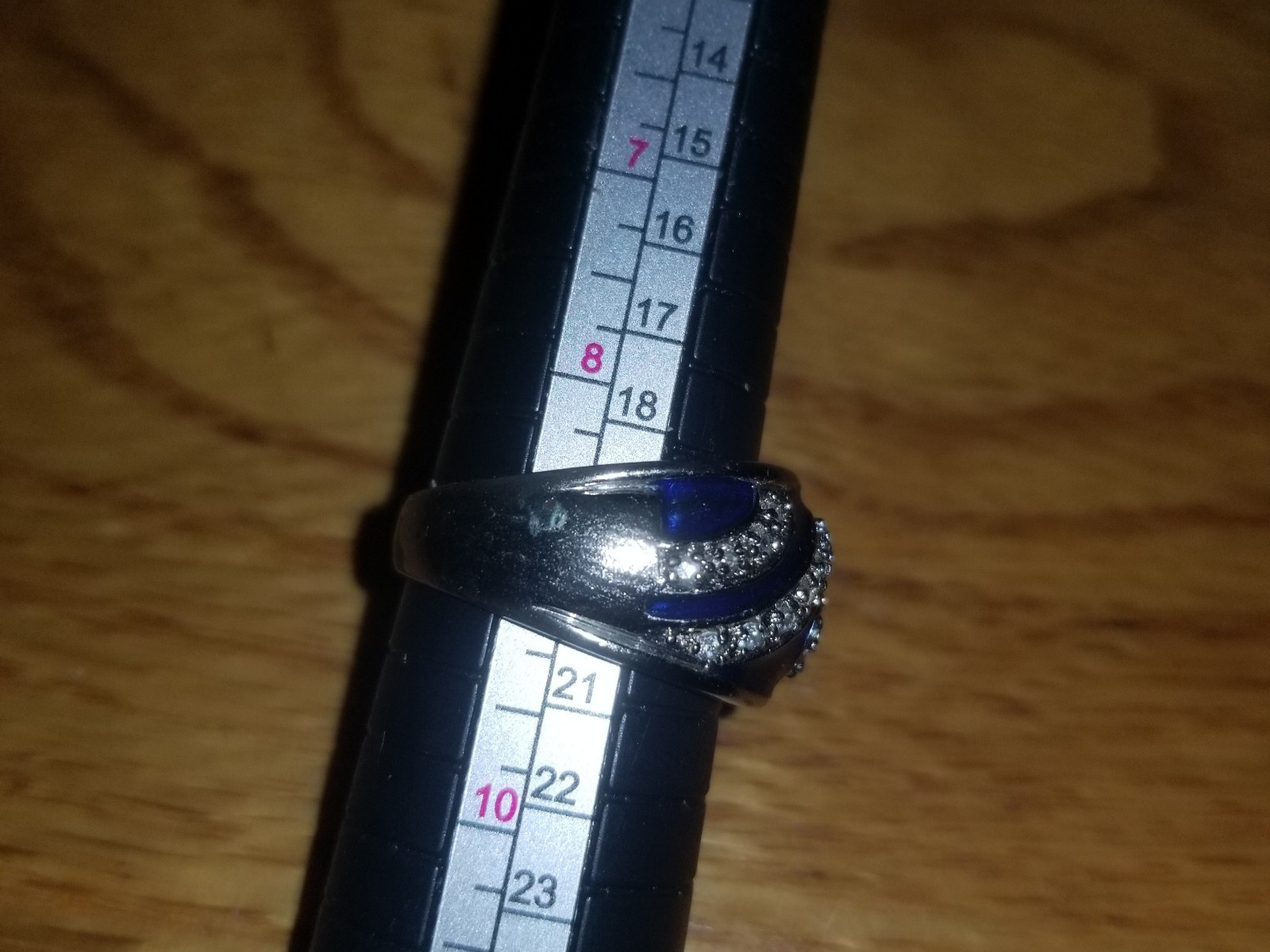 Vintage Hildago? Blue Enamel CZ Wave Ocean 925 Band Ring Sterling Silver 8.2 G