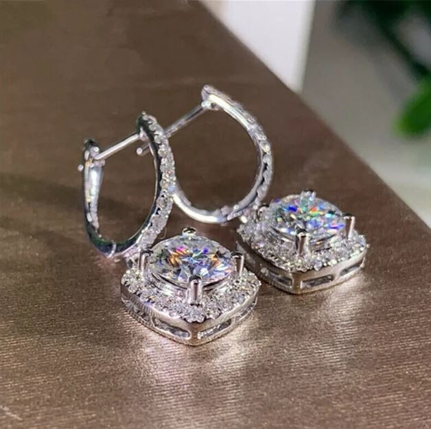 2.10 Ct Round Cut Lab Created Diamond Dangle/Drop Earrings 14k White Gold Finish