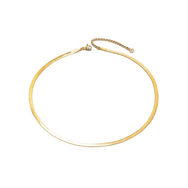 Stainless Flat Snake Chain Necklace Adjustable Thin Herringbone Choker Unisex