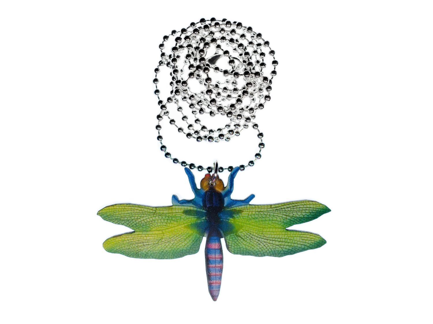 Dragonfly Necklace Miniblings 80cm Wood Printed Animal Insect Pond