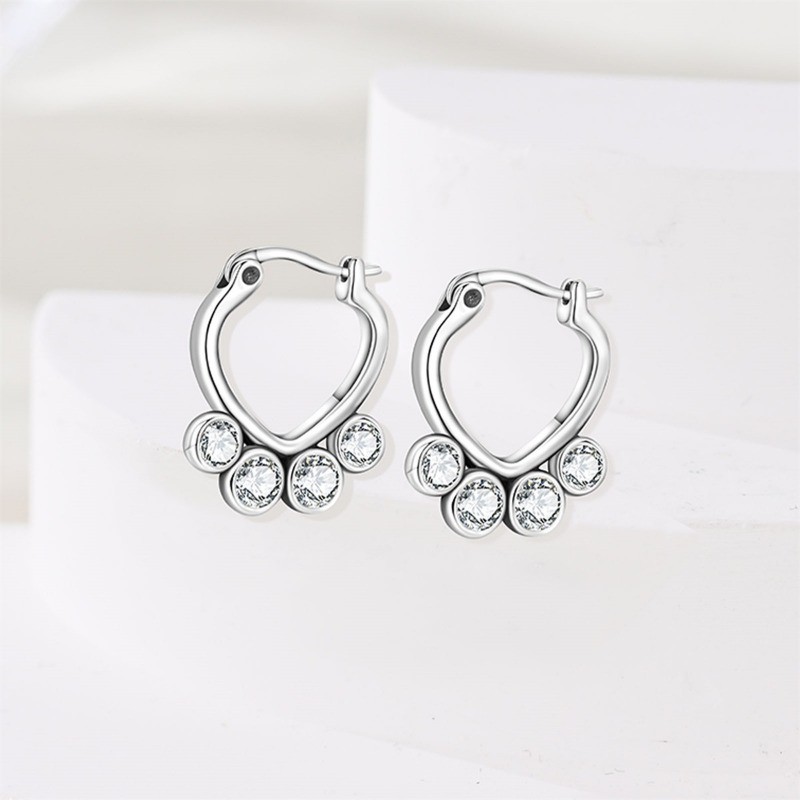 PANDACH 925 Sterling Silver Cute Cat Paw Huggie Hoop Earrings Women Gifts Danity