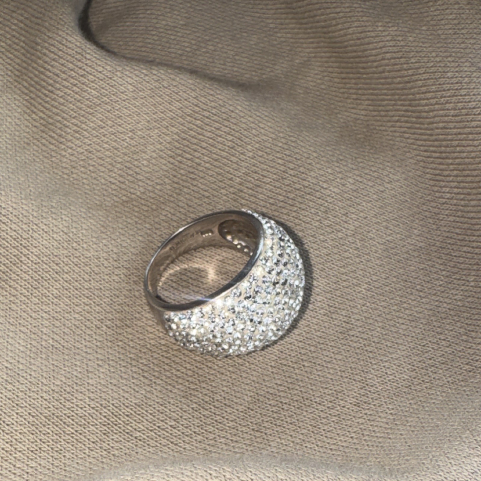 JCM Silver Dome Ring Size 7 Clear Round Crystal Pavé Setting Fashion Jewelry