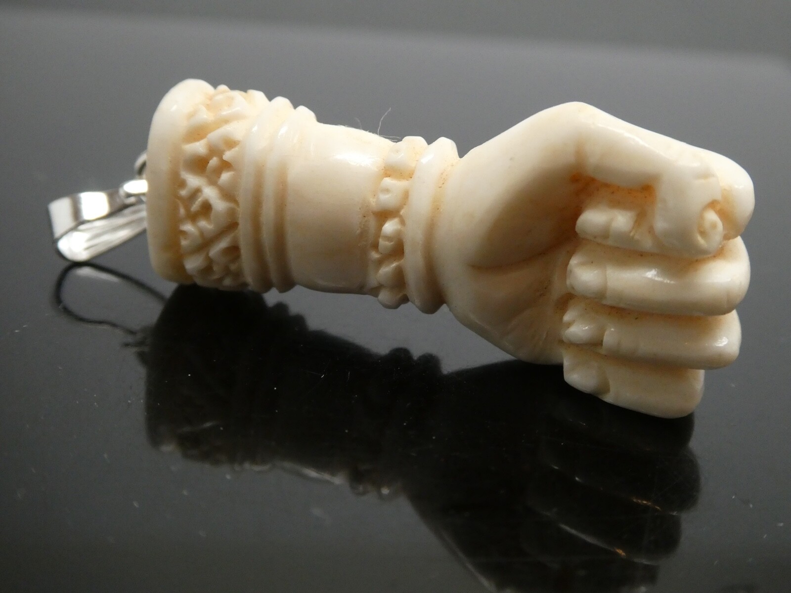 Victorian Style Bubalus Bubalis Bone Fist Hand Protection Lucky Amulet Pendant