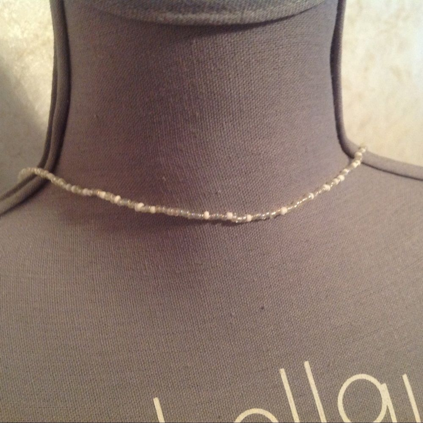 Cream and White Glass and White/Clear Seed Beaded Necklace 30″