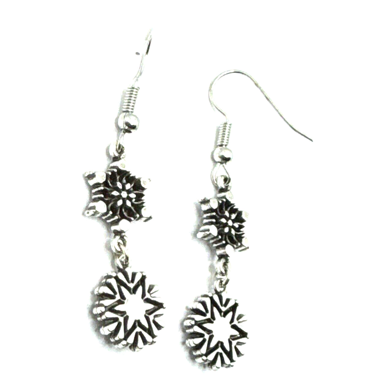 Brighton Arctica 2-Snowflakes Dangle Crystals Holiday Winter Silver Earrings