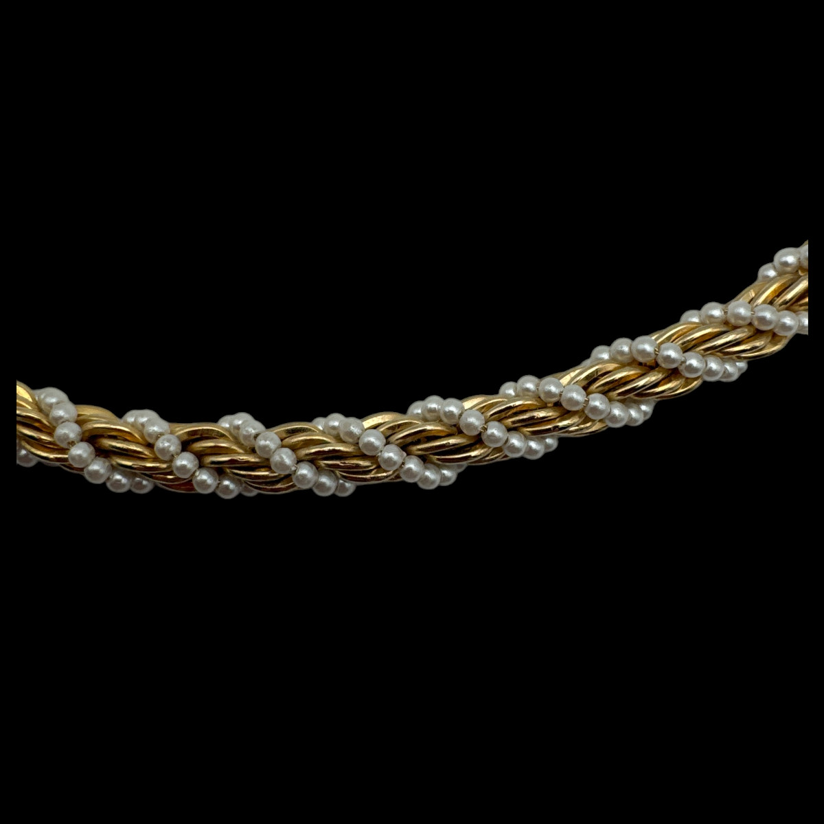 Gold Tone with Imitation Pearl Chain Necklace 8.5″ Costume Fashion Jewlery
