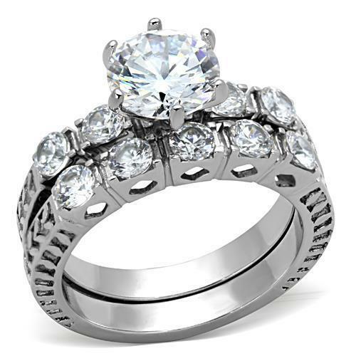 TK1450 – High polished (no plating) Stainless Steel Ring with AAA Grade CZ in