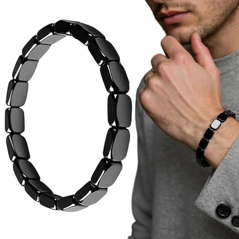 Hematite Bracelet for Men – Natural Magnetic Stone Beaded Stretch Bracelet Gift