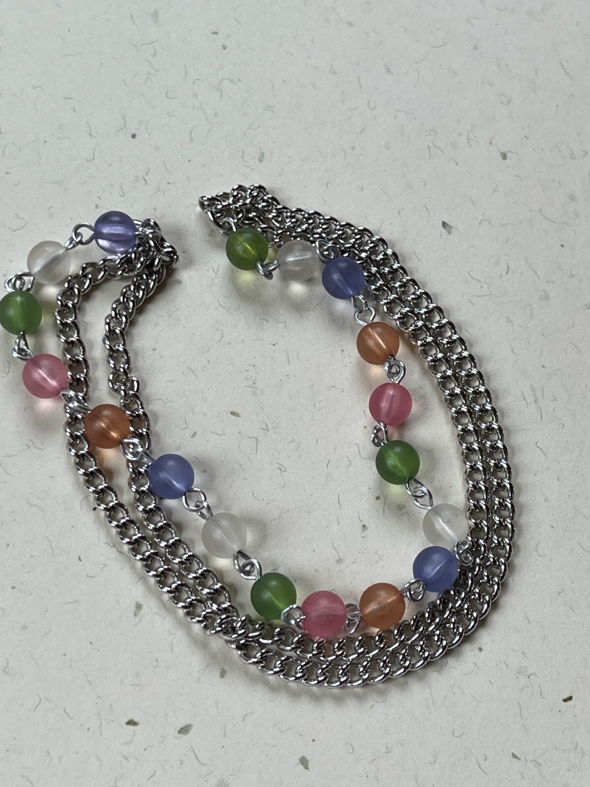 Triplestrand Silvertone Chain w White Green Pink Purple Orange Frosted Black Bea