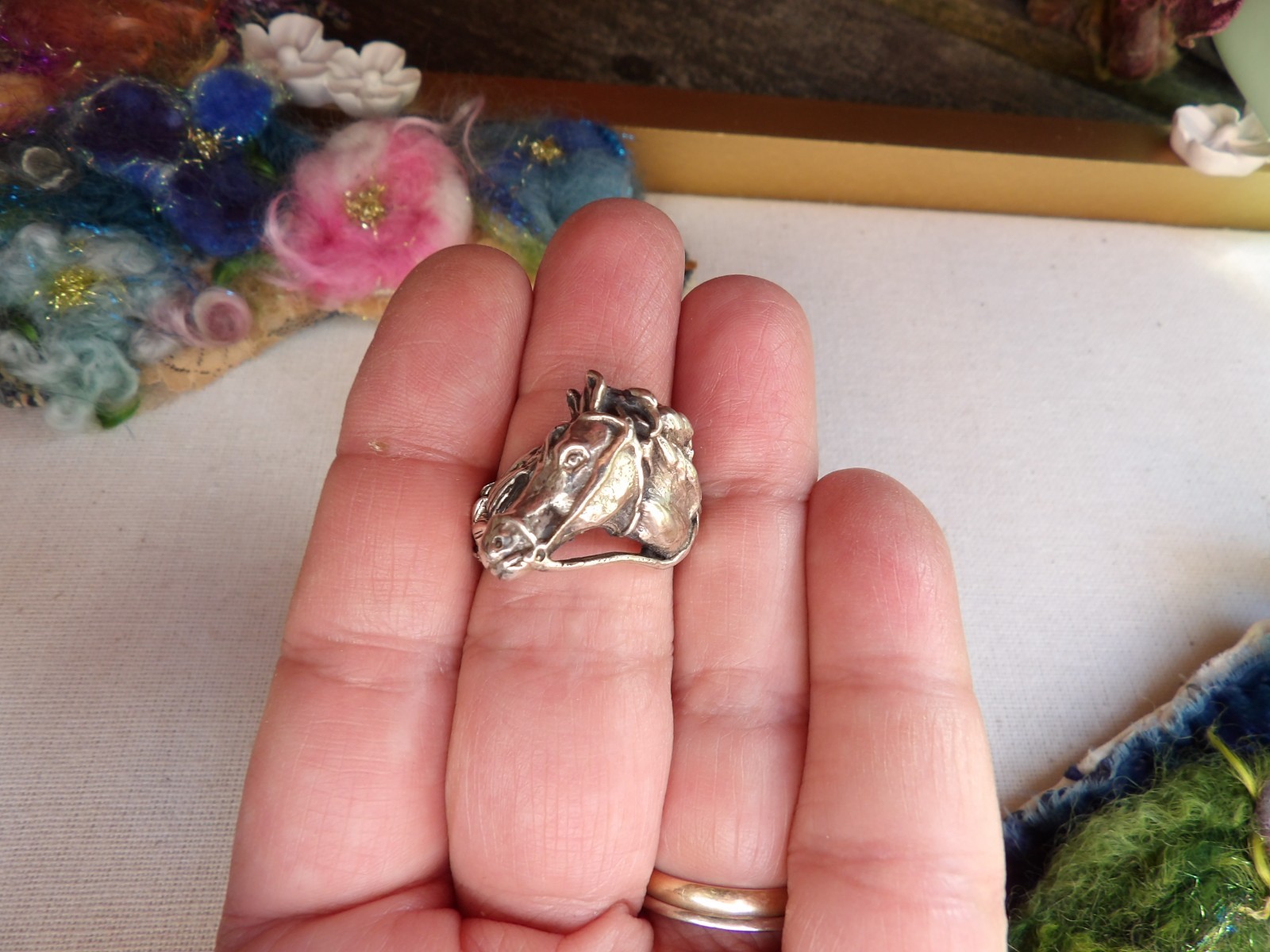 sterling silver ring, artisan, new, stamped, horse