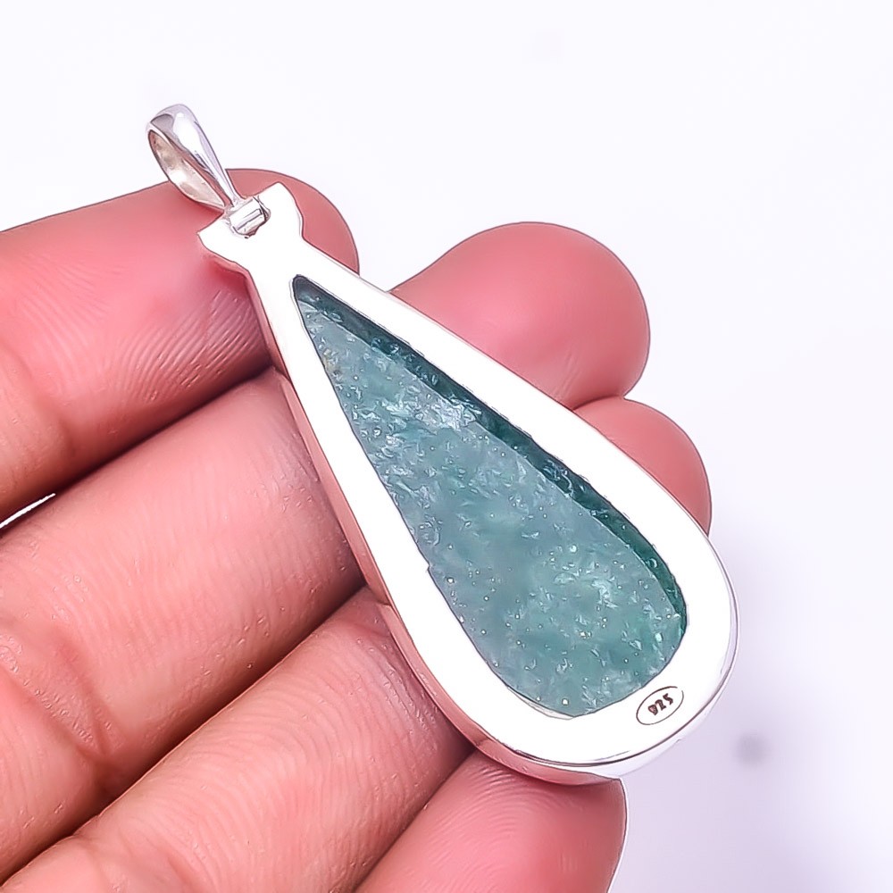 Green Aventurine -India 925 Sterling Silver Pendant 2.15″ P, Christmas Gift